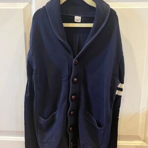 Crewcuts Navy Shawl Collar Cardigan with Sleeve Stripe